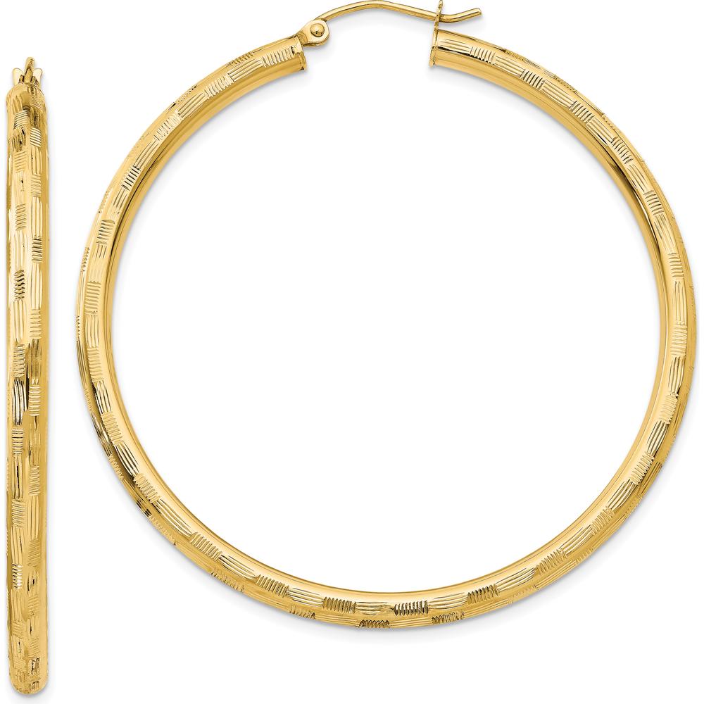 14K Yellow Gold Diamond-Cut Large Hoop Earrings - 50mm Length by 0