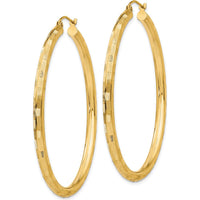 14K Yellow Gold Diamond-Cut Large Hoop Earrings - 50mm Length by 0