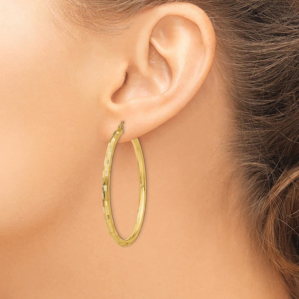 14K Yellow Gold Diamond-Cut Large Hoop Earrings - 50mm Length by 0
