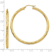 14K Yellow Gold Diamond-Cut Large Hoop Earrings - 50mm Length by 0