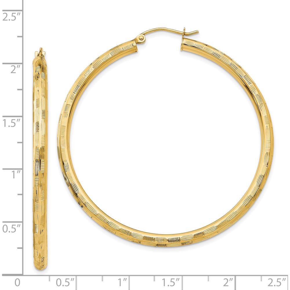 14K Yellow Gold Diamond-Cut Large Hoop Earrings - 50mm Length by 0