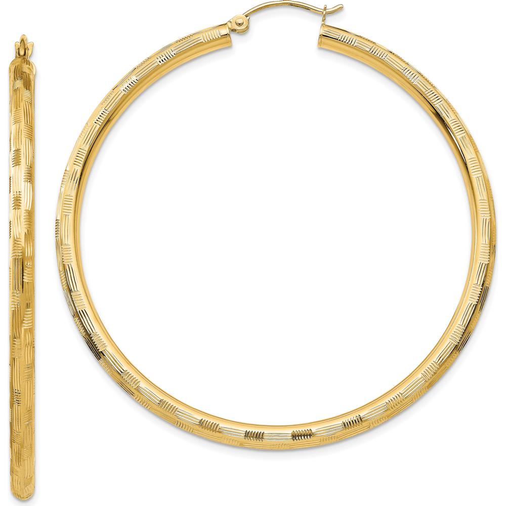 14K Yellow Gold Diamond-Cut Large Hoop Earrings - 55mm Length by 0