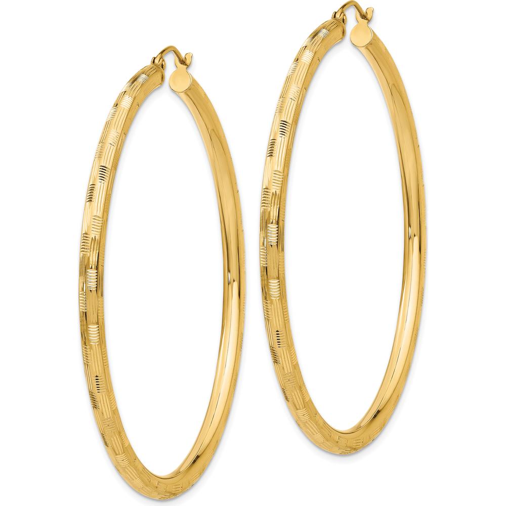 14K Yellow Gold Diamond-Cut Large Hoop Earrings - 55mm Length by 0