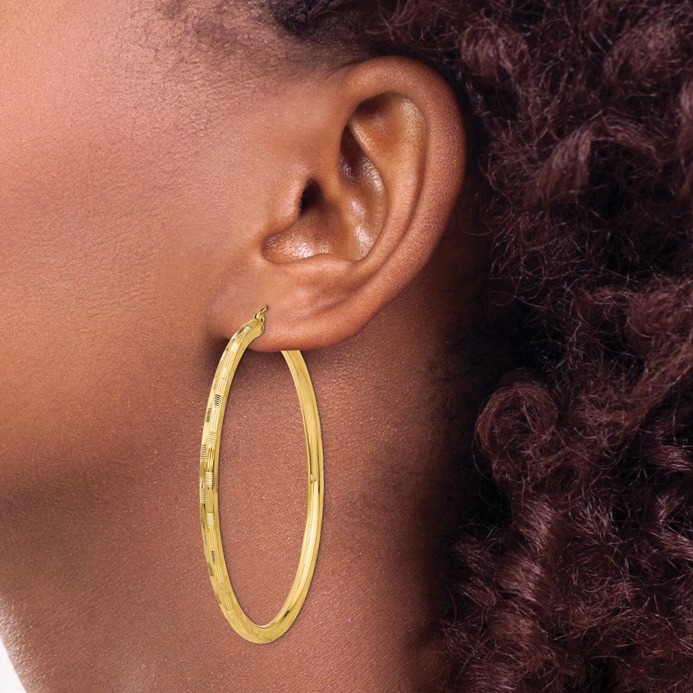 14K Yellow Gold Diamond-Cut Large Hoop Earrings - 55mm Length by 0