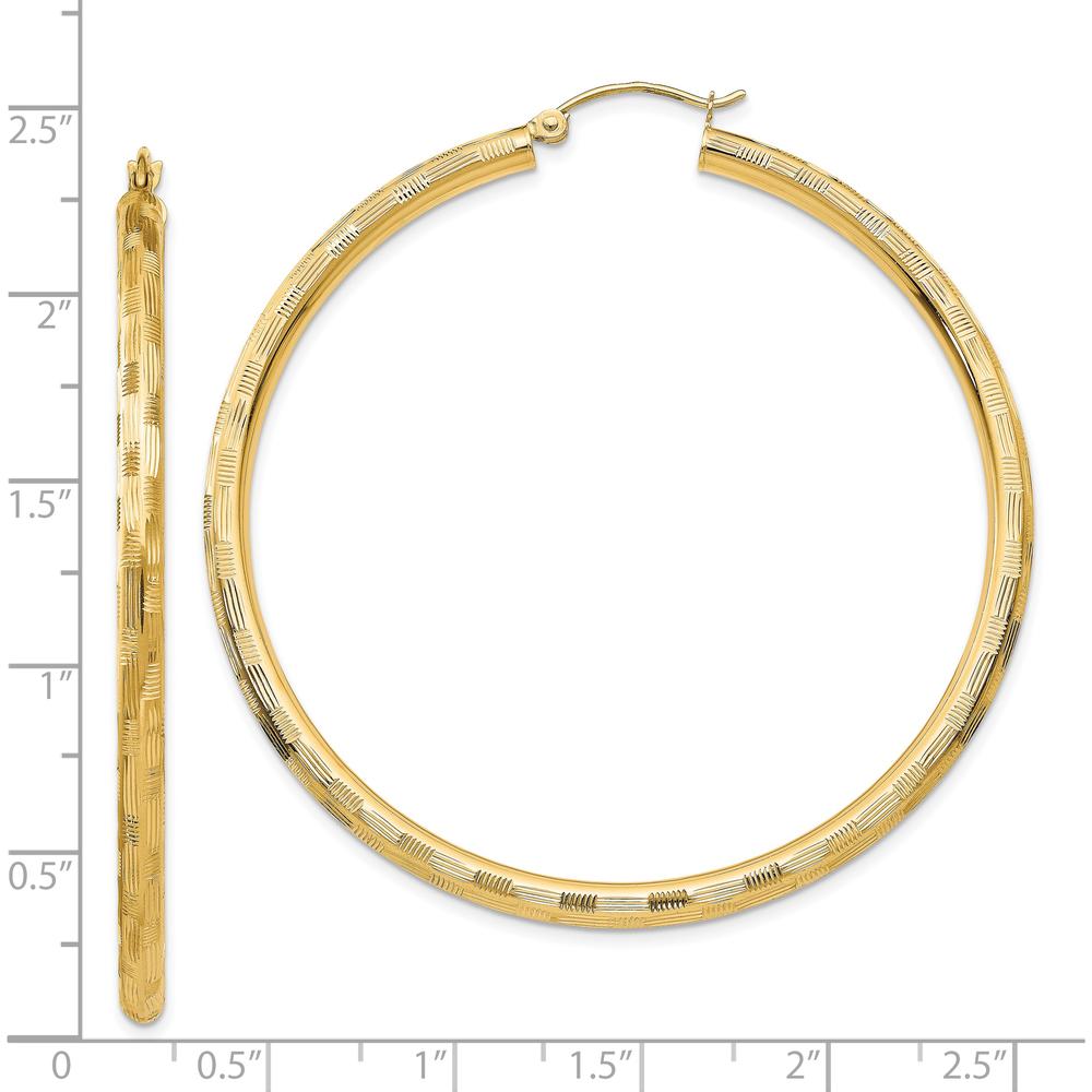 14K Yellow Gold Diamond-Cut Large Hoop Earrings - 55mm Length by 0