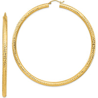 14K Yellow Gold Diamond-Cut Large Hoop Earrings - 80mm Diameter, 4mm Thickness by 0