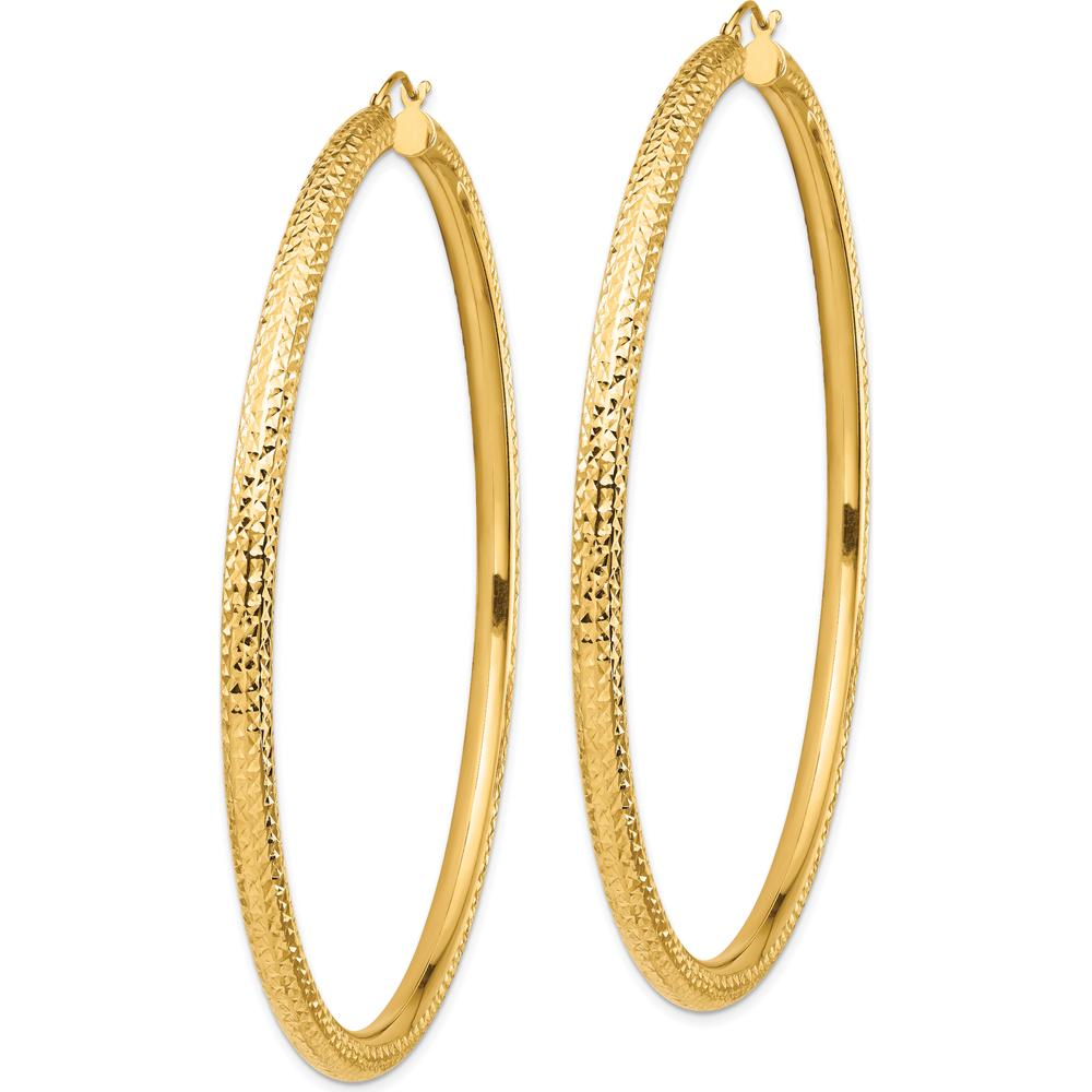 14K Yellow Gold Diamond-Cut Large Hoop Earrings - 80mm Diameter, 4mm Thickness by 0
