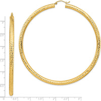 14K Yellow Gold Diamond-Cut Large Hoop Earrings - 80mm Diameter, 4mm Thickness by 0