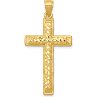 14K Yellow Gold Diamond-Cut Latin Cross Pendant - 40.1mm Length by Oro Pregiato