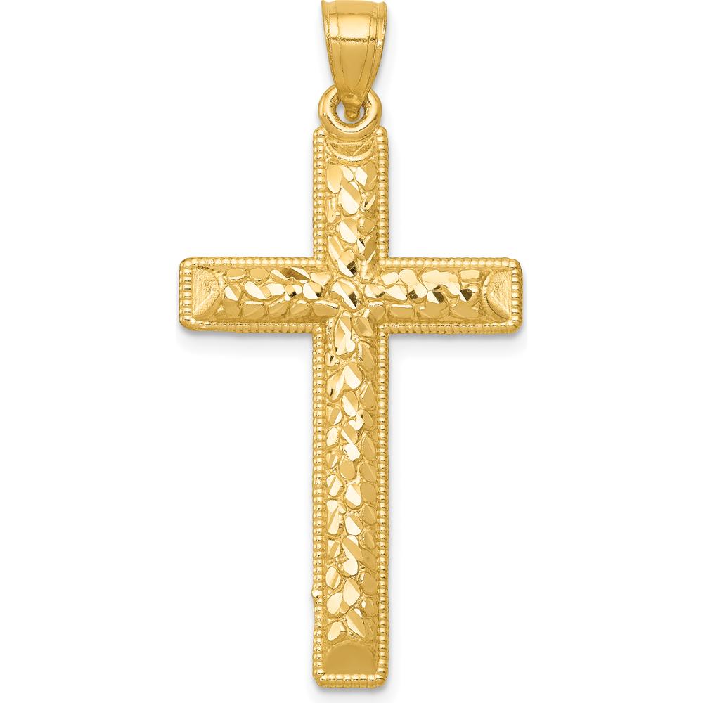 14K Yellow Gold Diamond-Cut Latin Cross Pendant - 40.1mm Length by Oro Pregiato