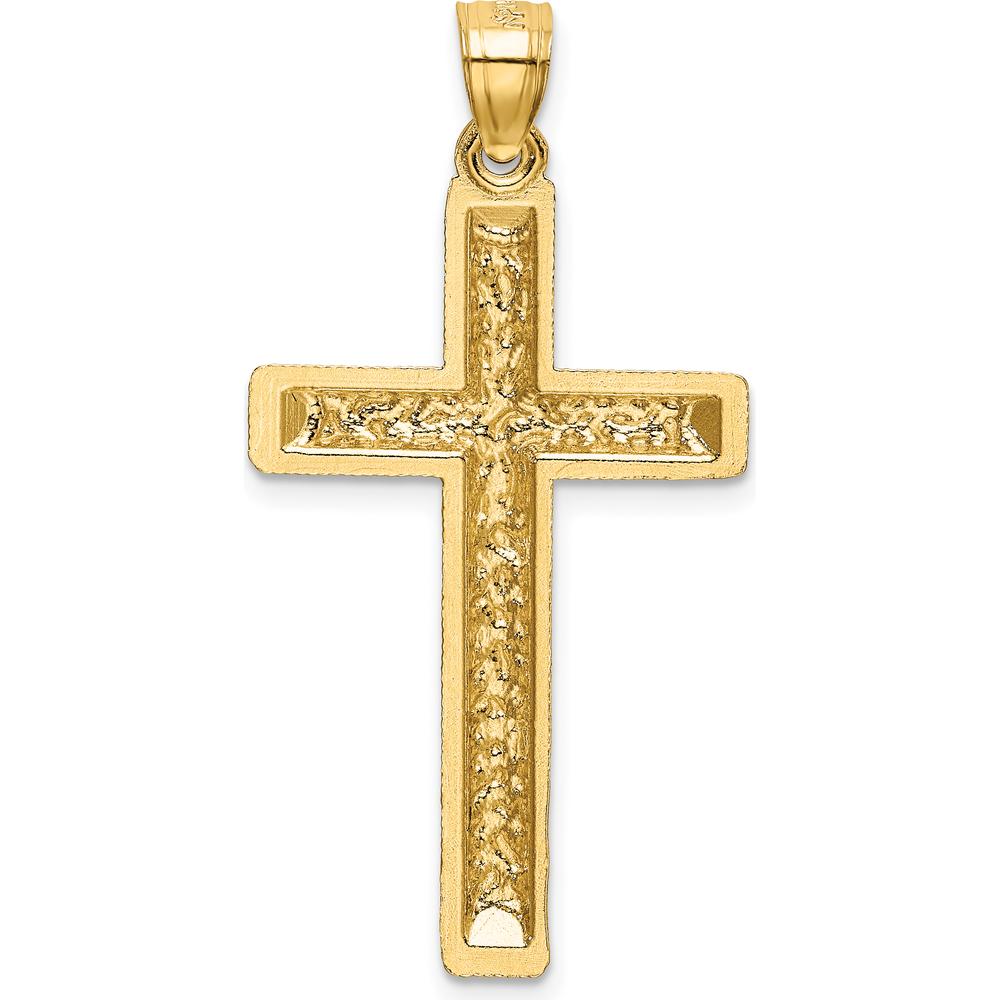 14K Yellow Gold Diamond-Cut Latin Cross Pendant - 40.1mm Length by Oro Pregiato