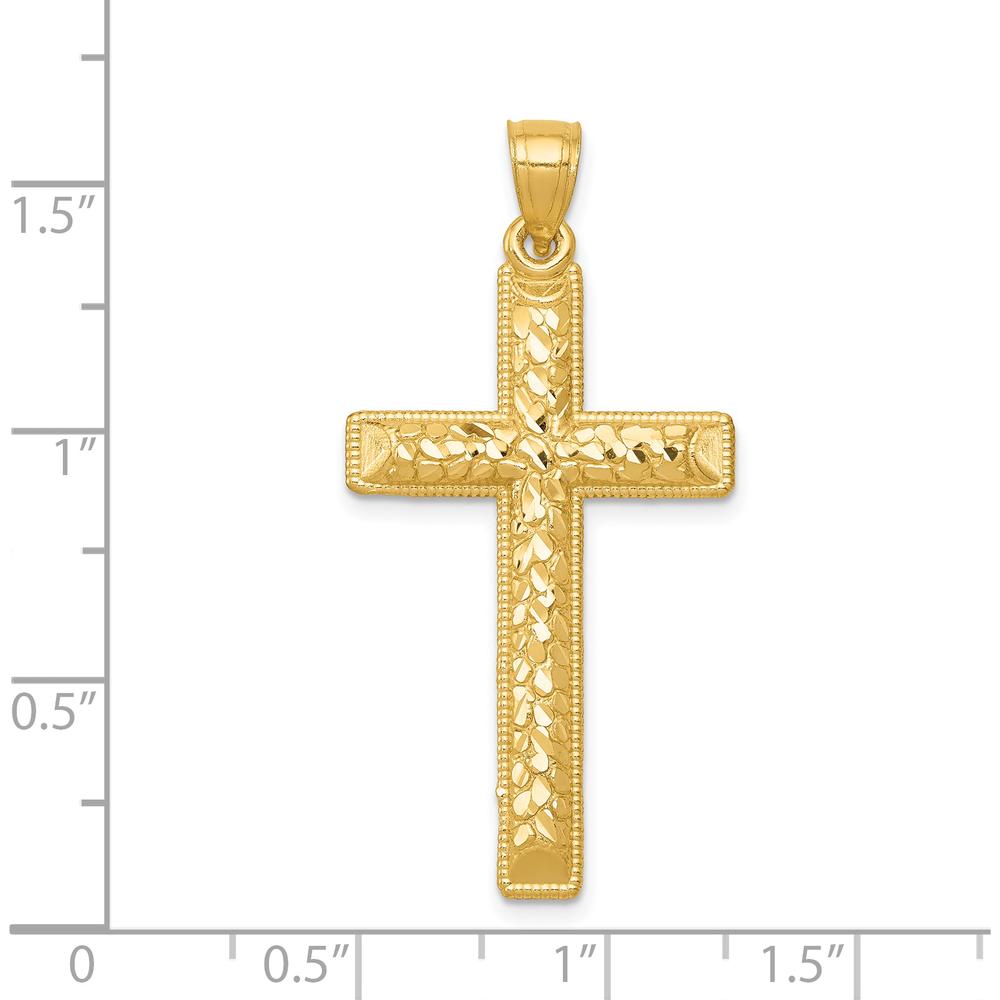 14K Yellow Gold Diamond-Cut Latin Cross Pendant - 40.1mm Length by Oro Pregiato