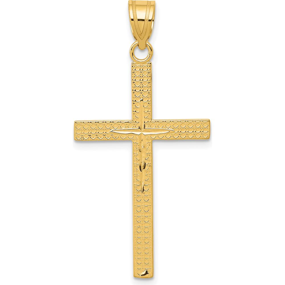 14K Yellow Gold Diamond-Cut Latin Cross Pendant - 41mm Length by Oro Pregiato
