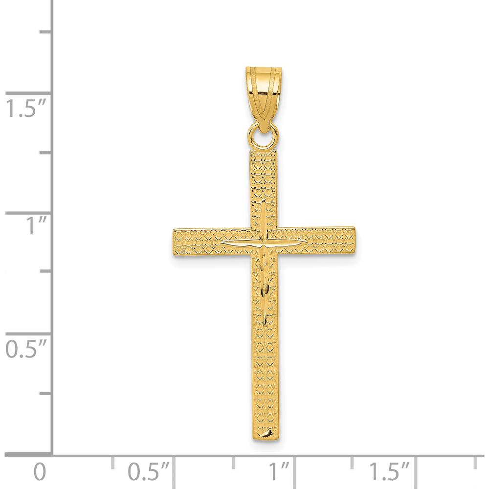 14K Yellow Gold Diamond-Cut Latin Cross Pendant - 41mm Length by Oro Pregiato