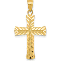 14K Yellow Gold Diamond-Cut Latin Cross Pendant - Faith Symbol in Polished Finish by Oro Pregiato