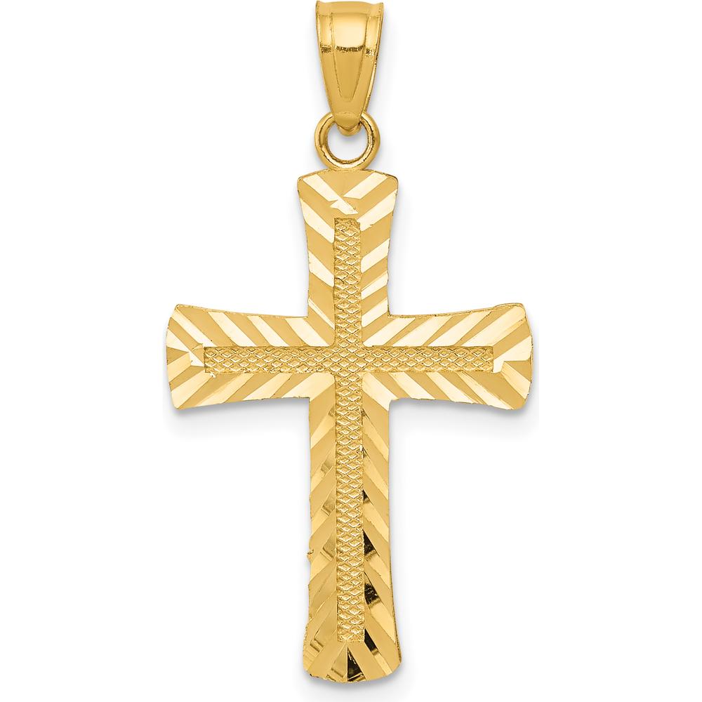 14K Yellow Gold Diamond-Cut Latin Cross Pendant - Faith Symbol in Polished Finish by Oro Pregiato