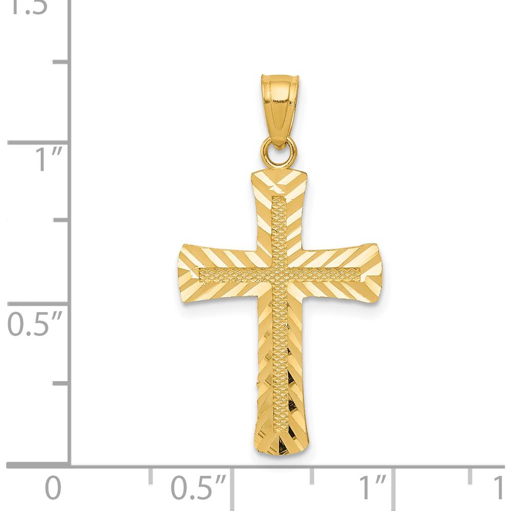 14K Yellow Gold Diamond-Cut Latin Cross Pendant - Faith Symbol in Polished Finish by Oro Pregiato