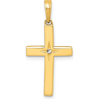 14K Yellow Gold Diamond-Cut Latin Cross Pendant with White Rhodium Finish by Oro Pregiato