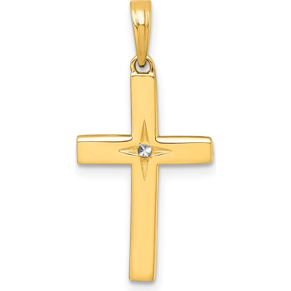 14K Yellow Gold Diamond-Cut Latin Cross Pendant with White Rhodium Finish by Oro Pregiato