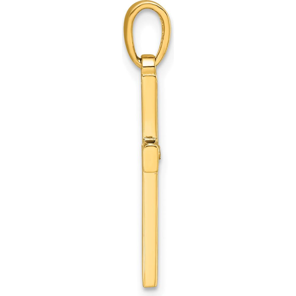 14K Yellow Gold Diamond-Cut Latin Cross Pendant with White Rhodium Finish by Oro Pregiato