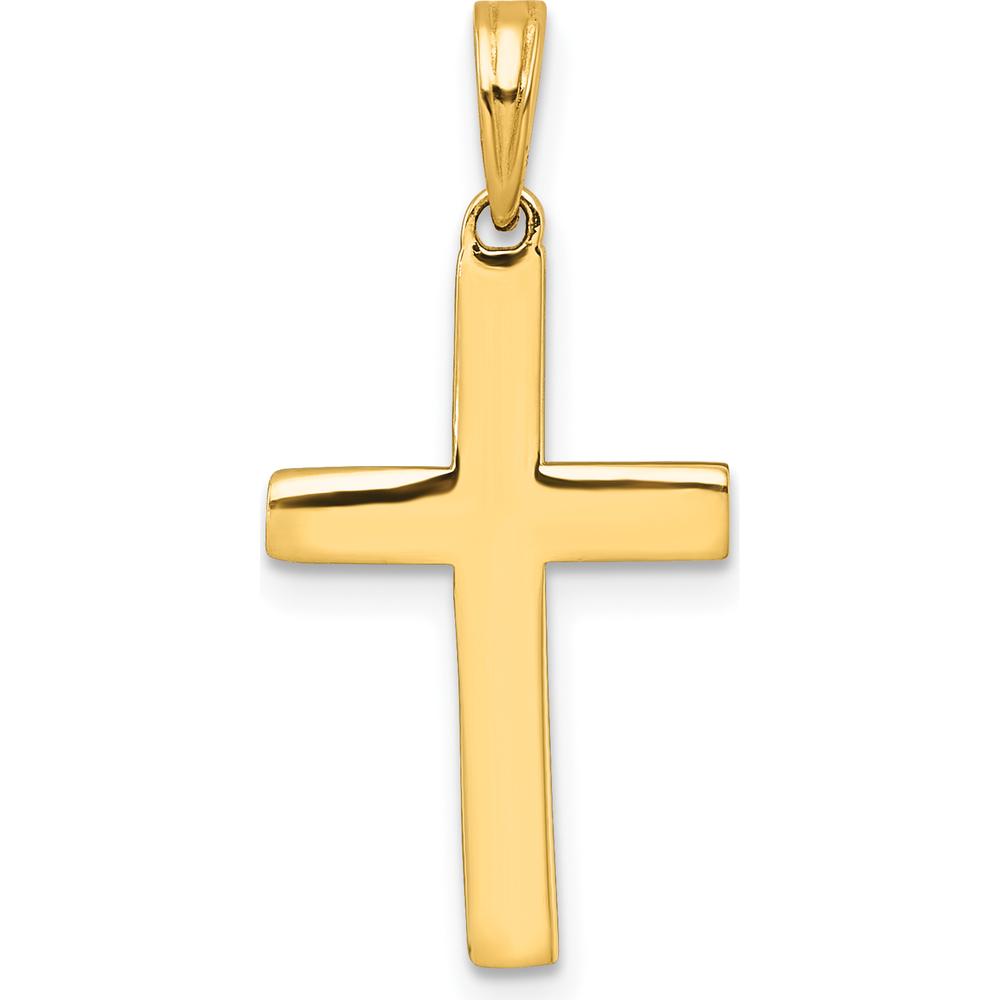 14K Yellow Gold Diamond-Cut Latin Cross Pendant with White Rhodium Finish by Oro Pregiato