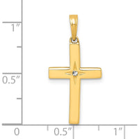 14K Yellow Gold Diamond-Cut Latin Cross Pendant with White Rhodium Finish by Oro Pregiato