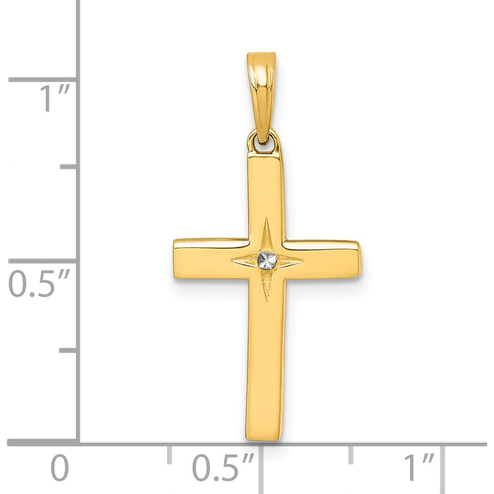 14K Yellow Gold Diamond-Cut Latin Cross Pendant with White Rhodium Finish by Oro Pregiato