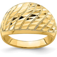 14K Yellow Gold Diamond-Cut Lattice Pattern Dome Ring with Polished Finish by Oro Pregiato
