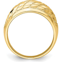 14K Yellow Gold Diamond-Cut Lattice Pattern Dome Ring with Polished Finish by Oro Pregiato