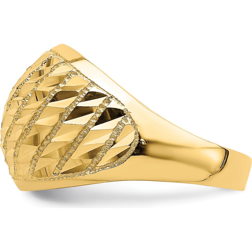 14K Yellow Gold Diamond-Cut Lattice Pattern Dome Ring with Polished Finish by Oro Pregiato