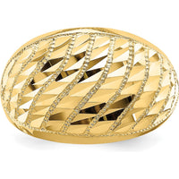 14K Yellow Gold Diamond-Cut Lattice Pattern Dome Ring with Polished Finish by Oro Pregiato
