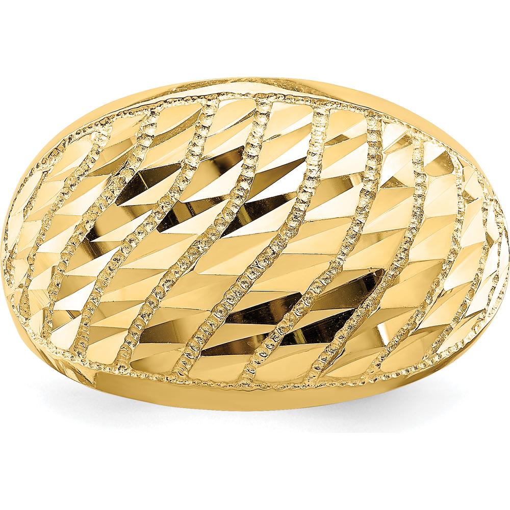 14K Yellow Gold Diamond-Cut Lattice Pattern Dome Ring with Polished Finish by Oro Pregiato