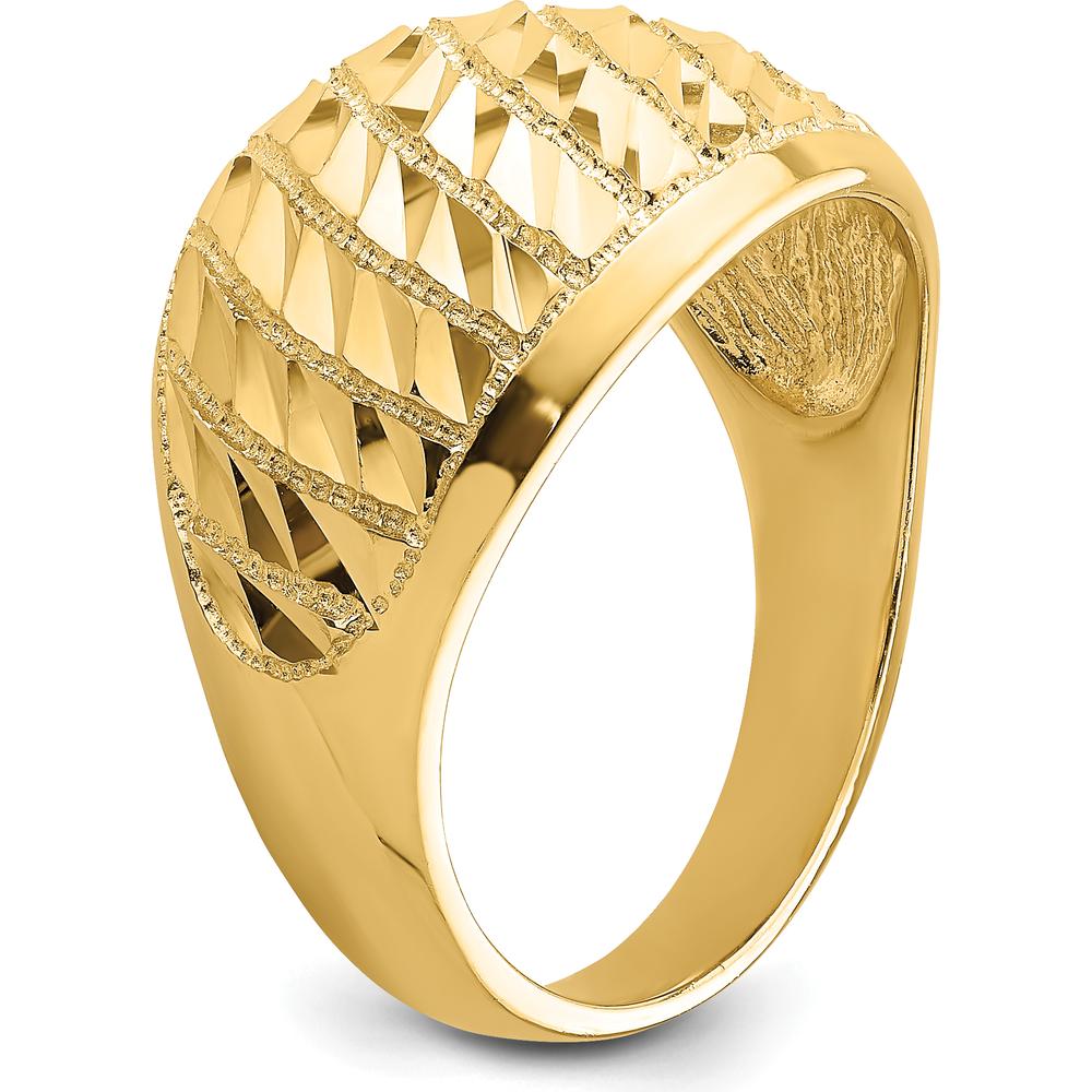 14K Yellow Gold Diamond-Cut Lattice Pattern Dome Ring with Polished Finish by Oro Pregiato
