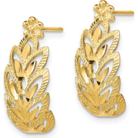14K Yellow Gold Diamond-Cut Leaf Pattern Drop Earrings - 22mm Length by 0