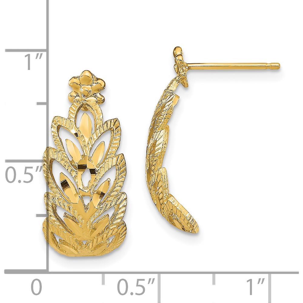 14K Yellow Gold Diamond-Cut Leaf Pattern Drop Earrings - 22mm Length by 0