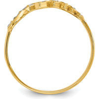 14K Yellow Gold Diamond-Cut Leaf Ring with Rhodium Plating by 0