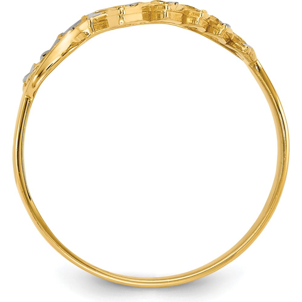 14K Yellow Gold Diamond-Cut Leaf Ring with Rhodium Plating by 0