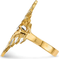 14K Yellow Gold Diamond-Cut Leaf Ring with Rhodium Plating by 0