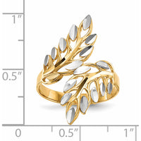 14K Yellow Gold Diamond-Cut Leaf Ring with Rhodium Plating by 0