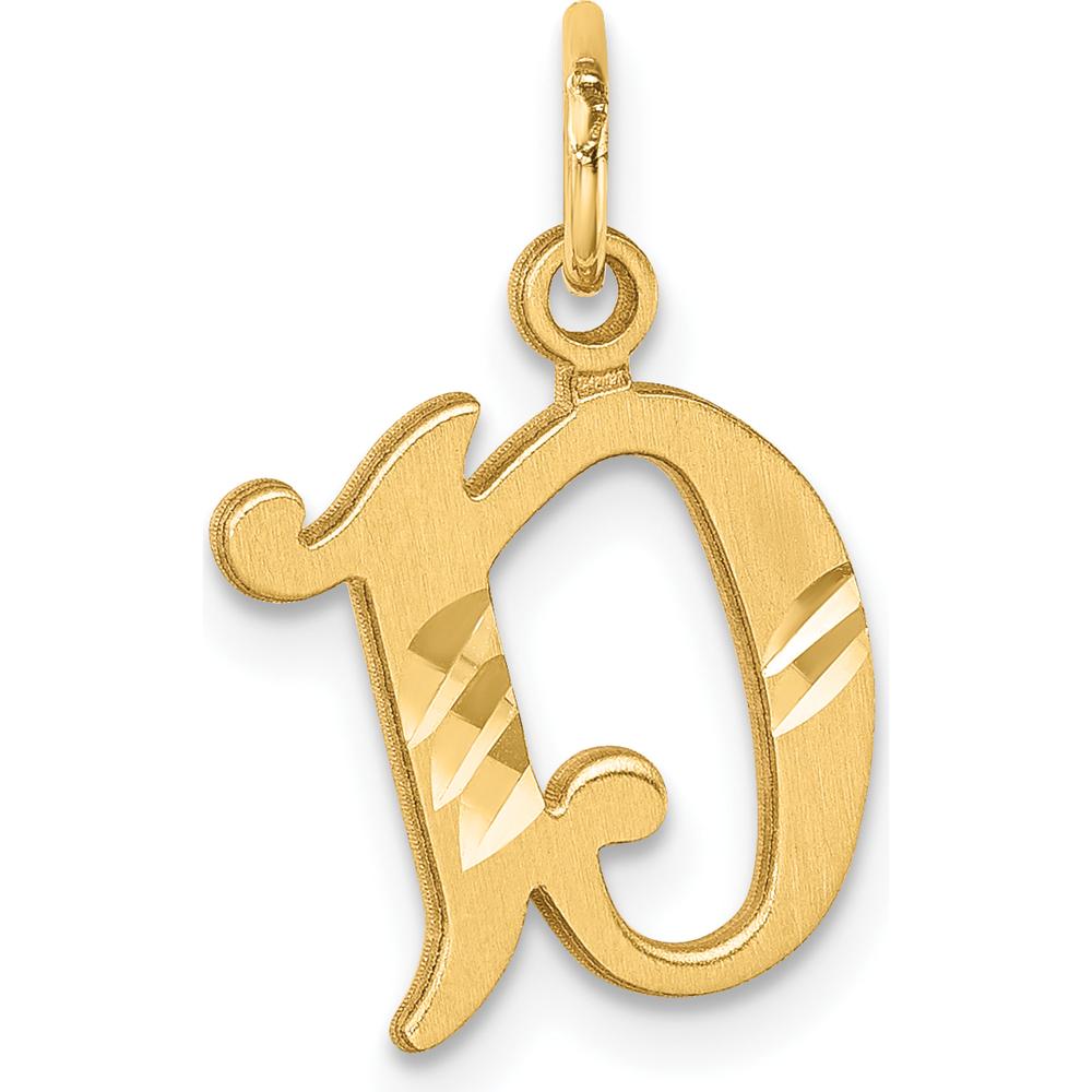 14K Yellow Gold Diamond-Cut Letter D Initial Charm with Brushed Satin Finish by Oro Pregiato