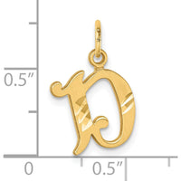14K Yellow Gold Diamond-Cut Letter D Initial Charm with Brushed Satin Finish by Oro Pregiato