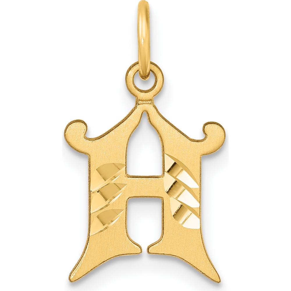 14K Yellow Gold Diamond-Cut Letter H Initial Charm with Brushed Finish by Oro Pregiato