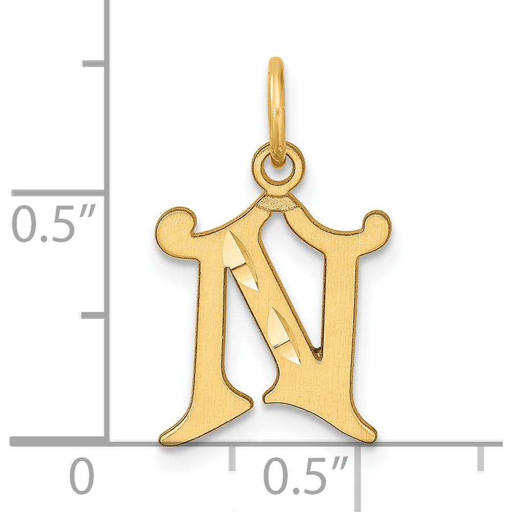 14K Yellow Gold Diamond-Cut Letter N Initial Charm - Personalized Pendant by Oro Pregiato