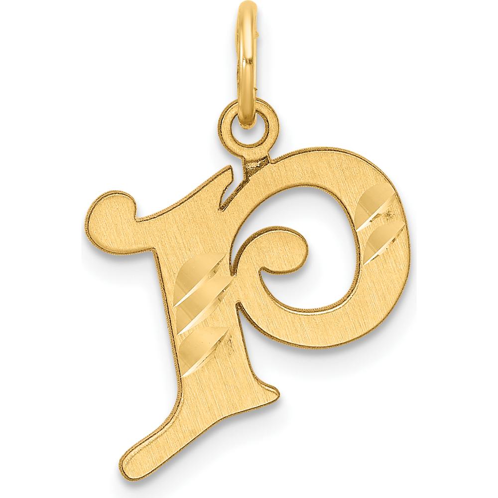 14K Yellow Gold Diamond-Cut Letter P Initial Charm - Personalized Jewelry by Oro Pregiato