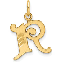 14K Yellow Gold Diamond-Cut Letter R Initial Pendant Charm by Oro Pregiato