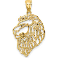 14K Yellow Gold Diamond-Cut Lion Profile Pendant - 23mm Length, 17mm Width by Oro Pregiato