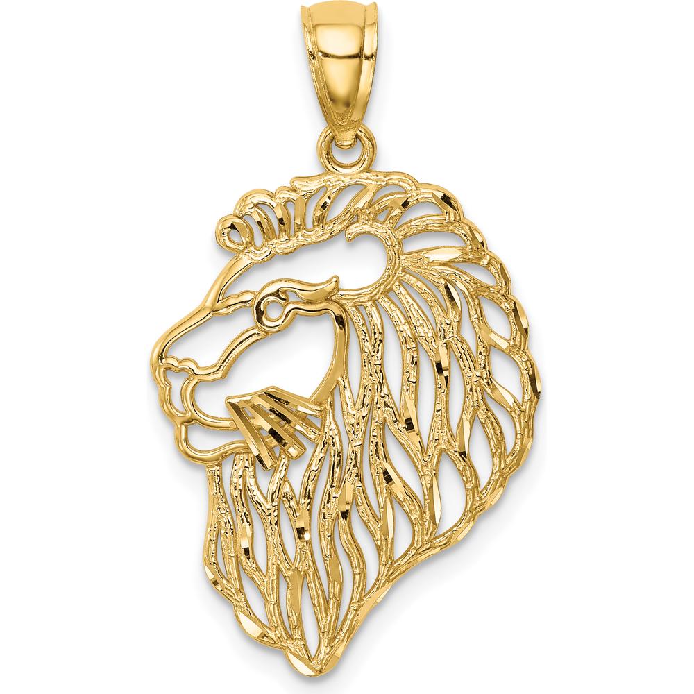 14K Yellow Gold Diamond-Cut Lion Profile Pendant - 23mm Length, 17mm Width by Oro Pregiato