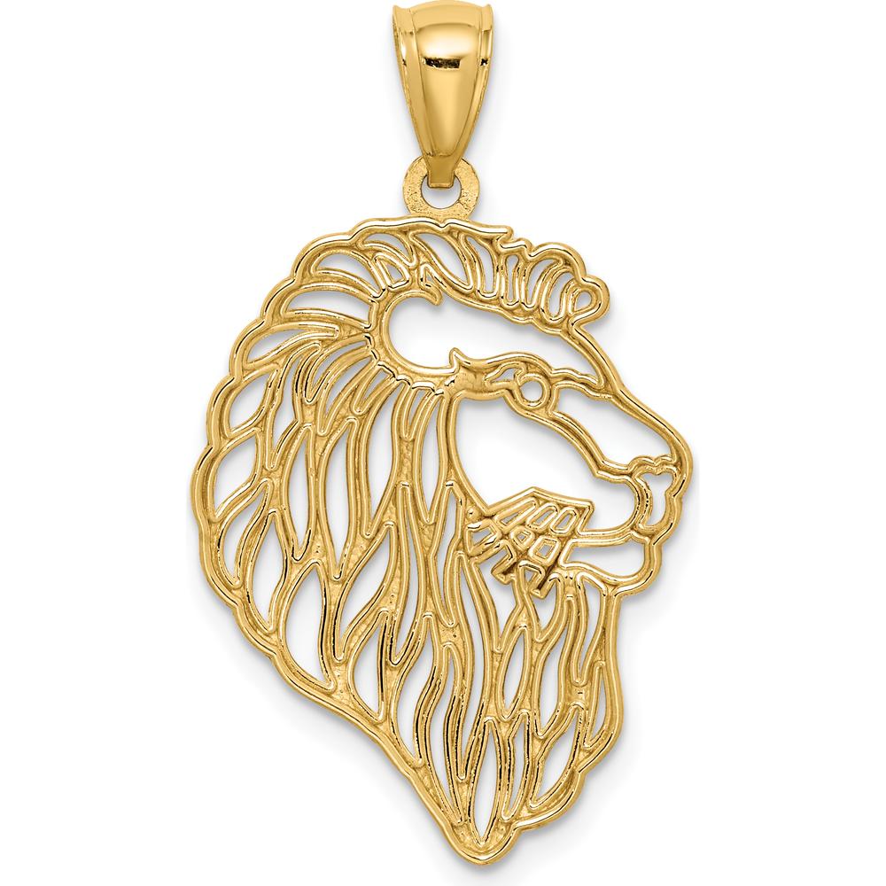 14K Yellow Gold Diamond-Cut Lion Profile Pendant - 23mm Length, 17mm Width by Oro Pregiato