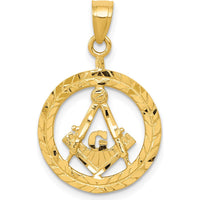 14K Yellow Gold Diamond-Cut Masonic Symbol Pendant - 25.21mm Length by IBGoodman
