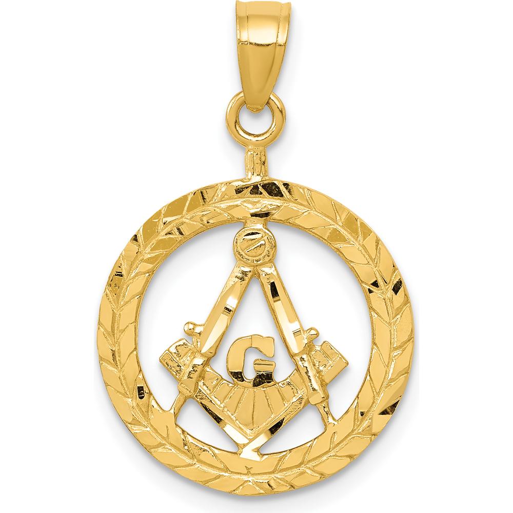 14K Yellow Gold Diamond-Cut Masonic Symbol Pendant - 25.21mm Length by IBGoodman